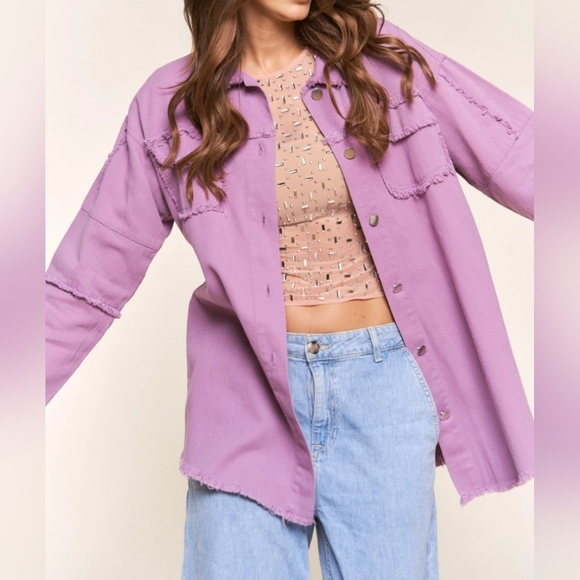 #22884 🚨 SALE 🛑S  OVERSIZED LAVENDER ROCK & ROLL DENIM SHIRT JACKET - Picture 11 of 16